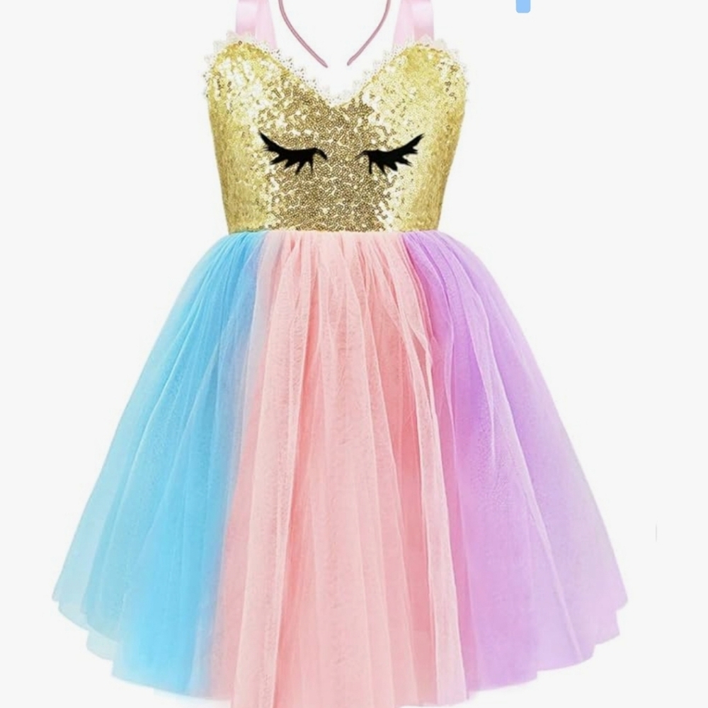 Unicorn Princess Dress for Little Girls With Headband